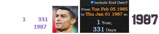 Ronaldo was born a span of 1 year, 331 days before 1987: