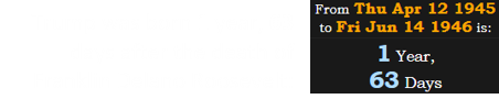 Trump was born 1 year, 63 days after the death of Franklin Delano Roosevelt: