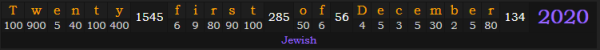 "Twenty-first of December" = 2020 (Jewish)