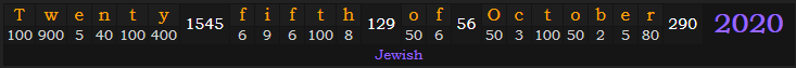 "Twenty-fifth of October" = 2020 (Jewish)