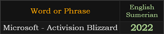 "Microsoft - Activision Blizzard" = 2022 (English Sumerian)