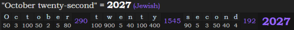 "October twenty-second" = 2027 (Jewish)