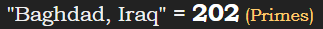 "Baghdad, Iraq" = 202 (Primes)