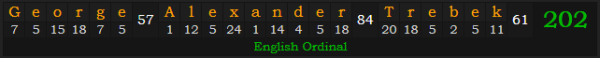 "George Alexander Trebek" = 202 (English Ordinal)