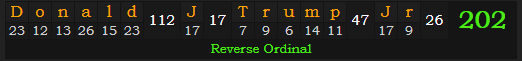 "Donald J. Trump Jr" = 202 (Reverse Ordinal)