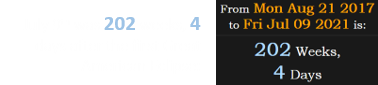 July 9th was 202 weeks, 4 days after the first Great American Eclipse: