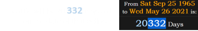 Scottie will be 20,332 days old on the date of that eclipse:
