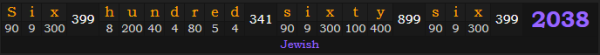 "Six hundred sixty-six" = 2038 (Jewish)