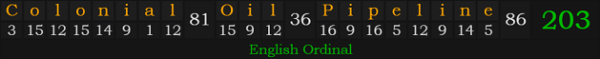 "Colonial Oil Pipeline" = 203 (English Ordinal)