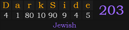 "DarkSide" = 203 (Jewish)