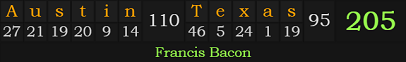 "Austin, Texas" = 205 (Francis Bacon)