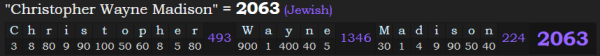 "Christopher Wayne Madison" = 2063 (Jewish)
