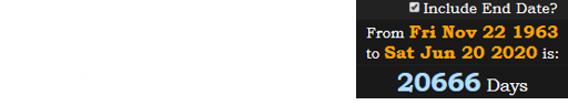 June 20th and 21st are 20,666 days after the JFK assassination: