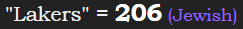 "Lakers" = 206 (Jewish)