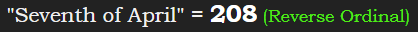 "Seventh of April" = 208 (Reverse Ordinal)