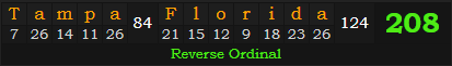 "Tampa, Florida" = 208 (Reverse Ordinal)