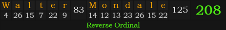 "Walter Mondale" = 208 (Reverse Ordinal)