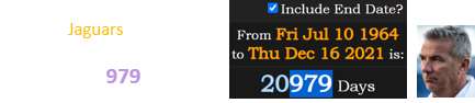The Jaguars fired Urban Meyer when he was a total of 20,979 days old: