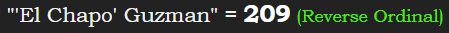 "'El Chapo' Guzman" = 209 (Reverse Ordinal)