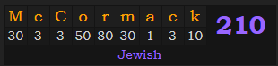 "McCormack" = 210 (Jewish)