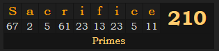 "Sacrifice" = 210 (Primes)