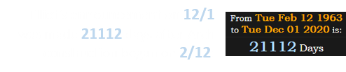 Elliot’s announcement on 12/1 was made 21112 days after Arch construction began on 2/12: