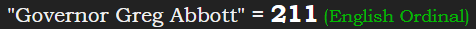 "Governor Greg Abbott" = 211 (English Ordinal)