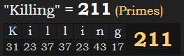 "Killing" = 211 (Primes)