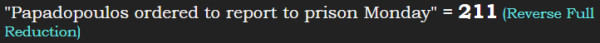 "Papadopoulos ordered to report to prison Monday" = 211 (Reverse Full Reduction)