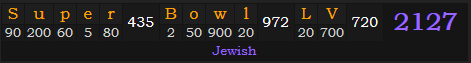 "Super Bowl LV" = 2127 (Jewish)