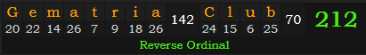 "Gematria Club" = 212 (Reverse Ordinal)