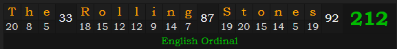 "The Rolling Stones" = 212 (English Ordinal)