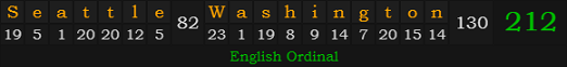 "Seattle, Washington" = 212 (English Ordinal)