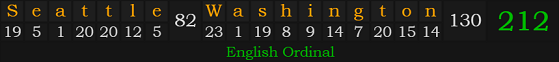 "Seattle, Washington" = 212 (English Ordinal)