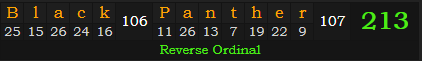 "Black Panther" = 213 (Reverse Ordinal)