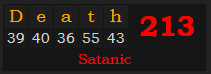 "Death" = 213 (Satanic)