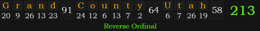 "Grand County, Utah" = 213 (Reverse Ordinal)