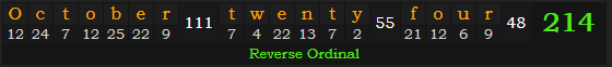 "October twenty-four" = 214 (Reverse Ordinal)