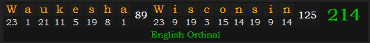 "Waukesha, Wisconsin" = 214 (English Ordinal)