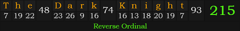 "The Dark Knight" = 215 (Reverse Ordinal)