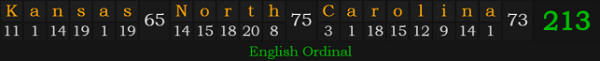 "Kansas-North Carolina" = 213 (English Ordinal)