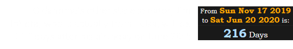 Oklahoma’s other state senator, Jim Inhofe, who is actually from Tulsa, will be 216 days after his birthday on June 20th: