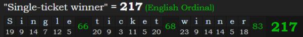 "Single-ticket winner" = 217 (English Ordinal)