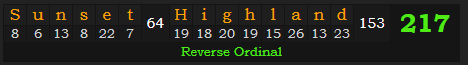 "Sunset & Highland" = 217 (Reverse Ordinal)