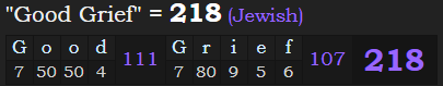 "Good Grief" = 218 (Jewish)