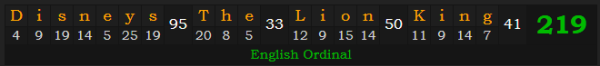 "Disney's The Lion King" = 219 (English Ordinal)