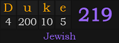 "Duke" = 219 (Jewish)