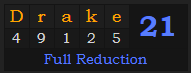 "Drake" = 21 (Full Reduction)