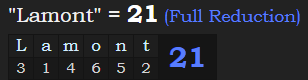 "Lamont" = 21 (Full Reduction)