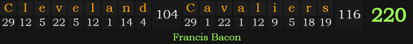 "Cleveland Cavaliers" = 220 (Francis Bacon)